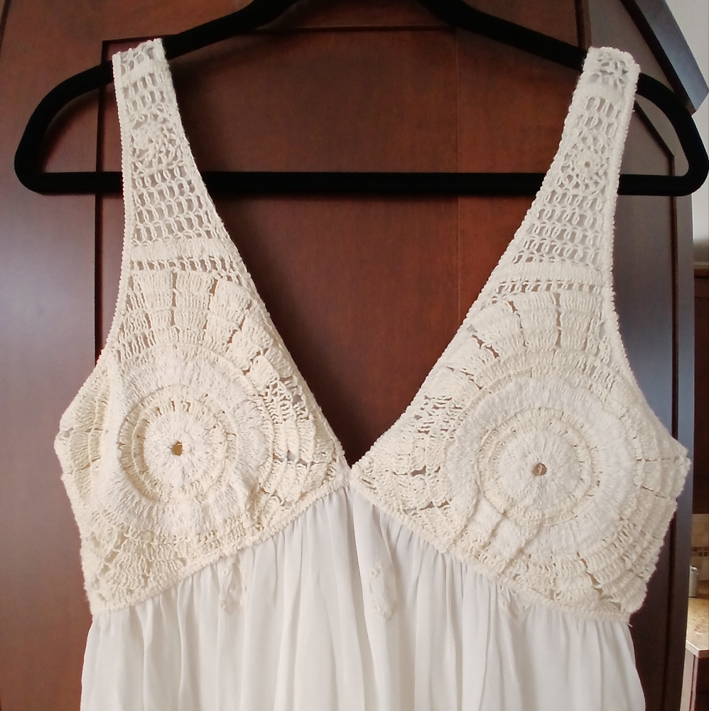 Nwt. Ltd Ed. Elegant Boho Cream/off White Lined Maxi Embroidery & Crochet Dress - Picture 12 of 16